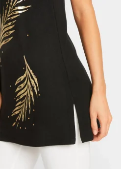bonprix Nachhaltigere Materialien|Shirts & Tops^Long-Top schwarz/gold bedruckt