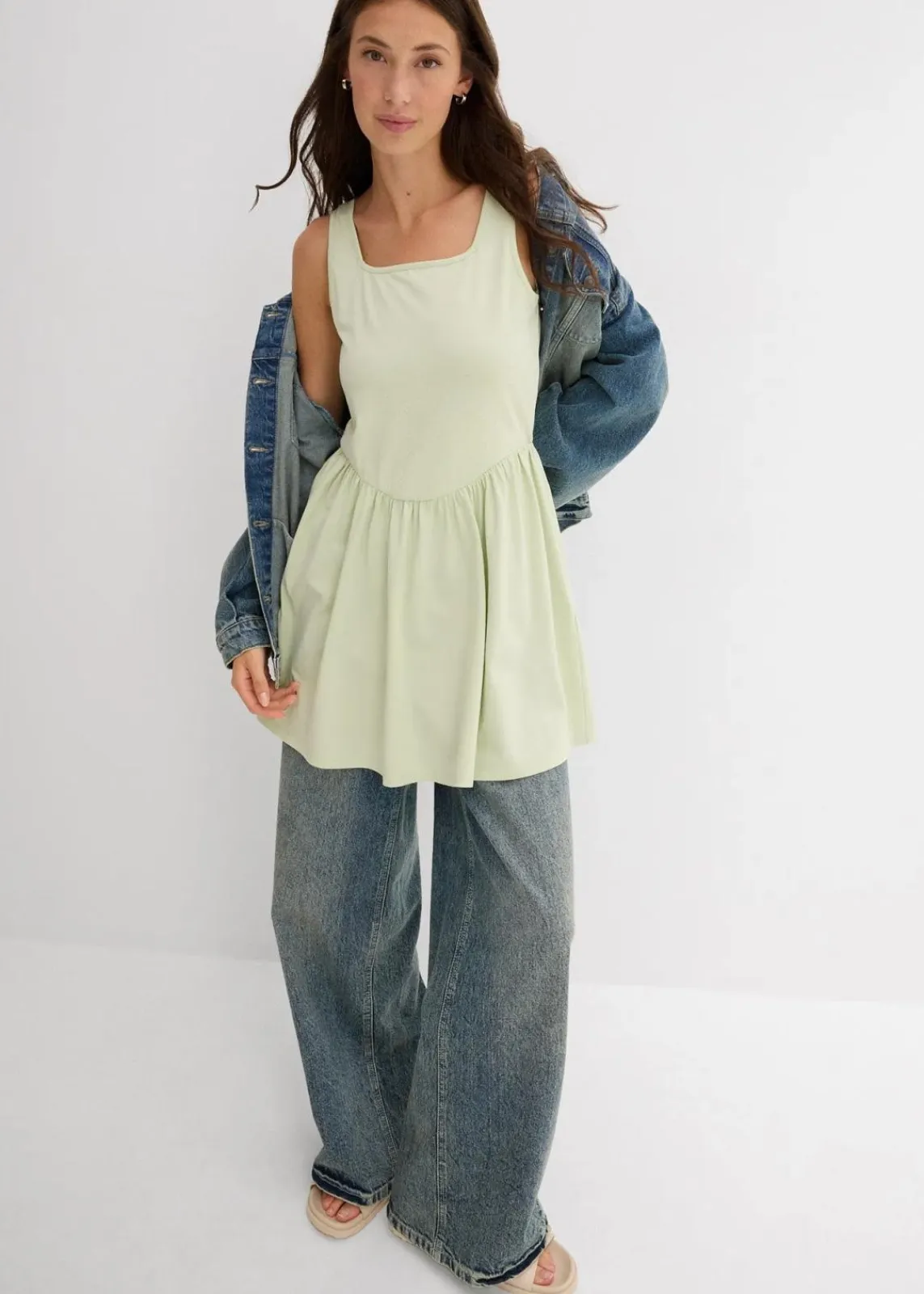 bonprix Shirts & Tops^Long-Top aus elastischem Baumwoll-Mix softsalbei