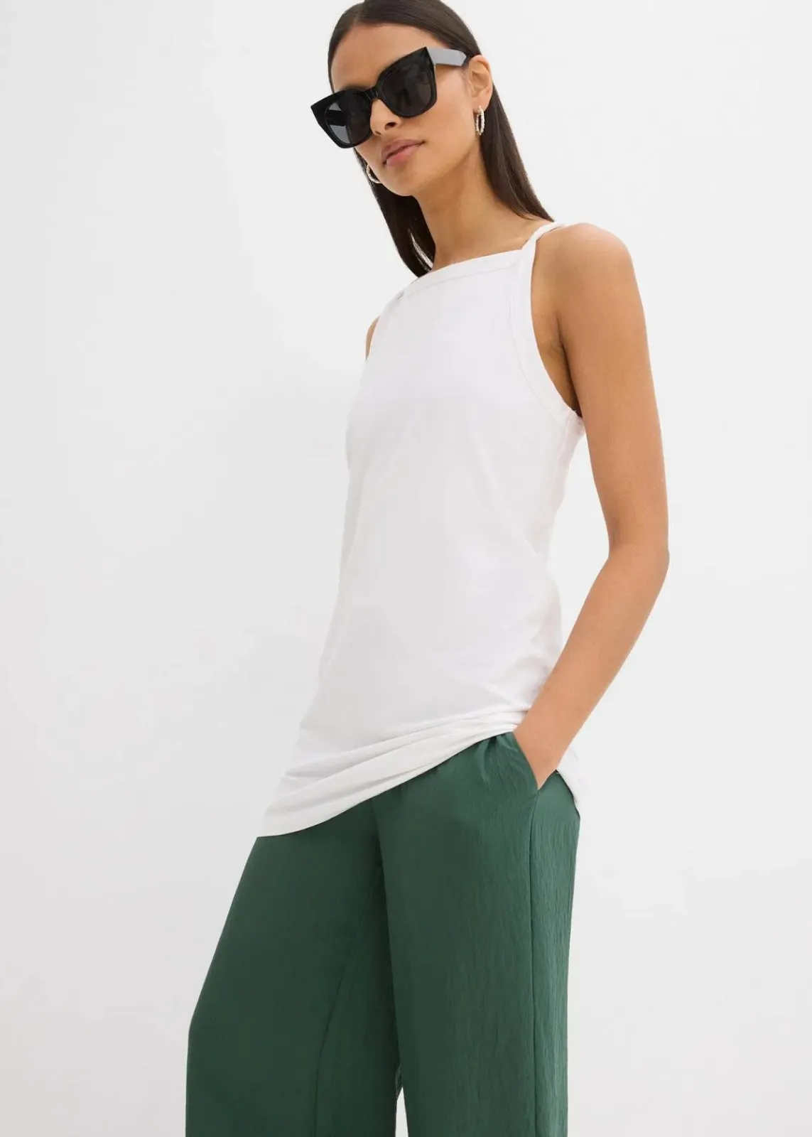 bonprix Shirts & Tops^Long-Top aus elastischem Baumwoll-Mix weiß