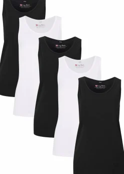 bonprix Wäsche·Unterhemden|Bekleidung·Röcke^Long-Top aus reiner Baumwolle (5er Pack) schwarz + schwarz + schwarz + weiß + weiß