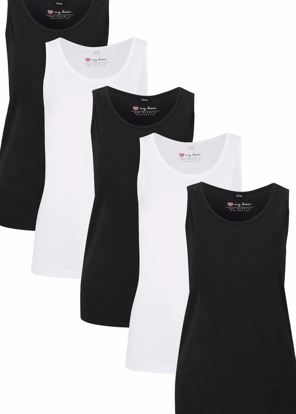 bonprix Wäsche·Unterhemden|Bekleidung·Röcke^Long-Top aus reiner Baumwolle (5er Pack) schwarz + schwarz + schwarz + weiß + weiß