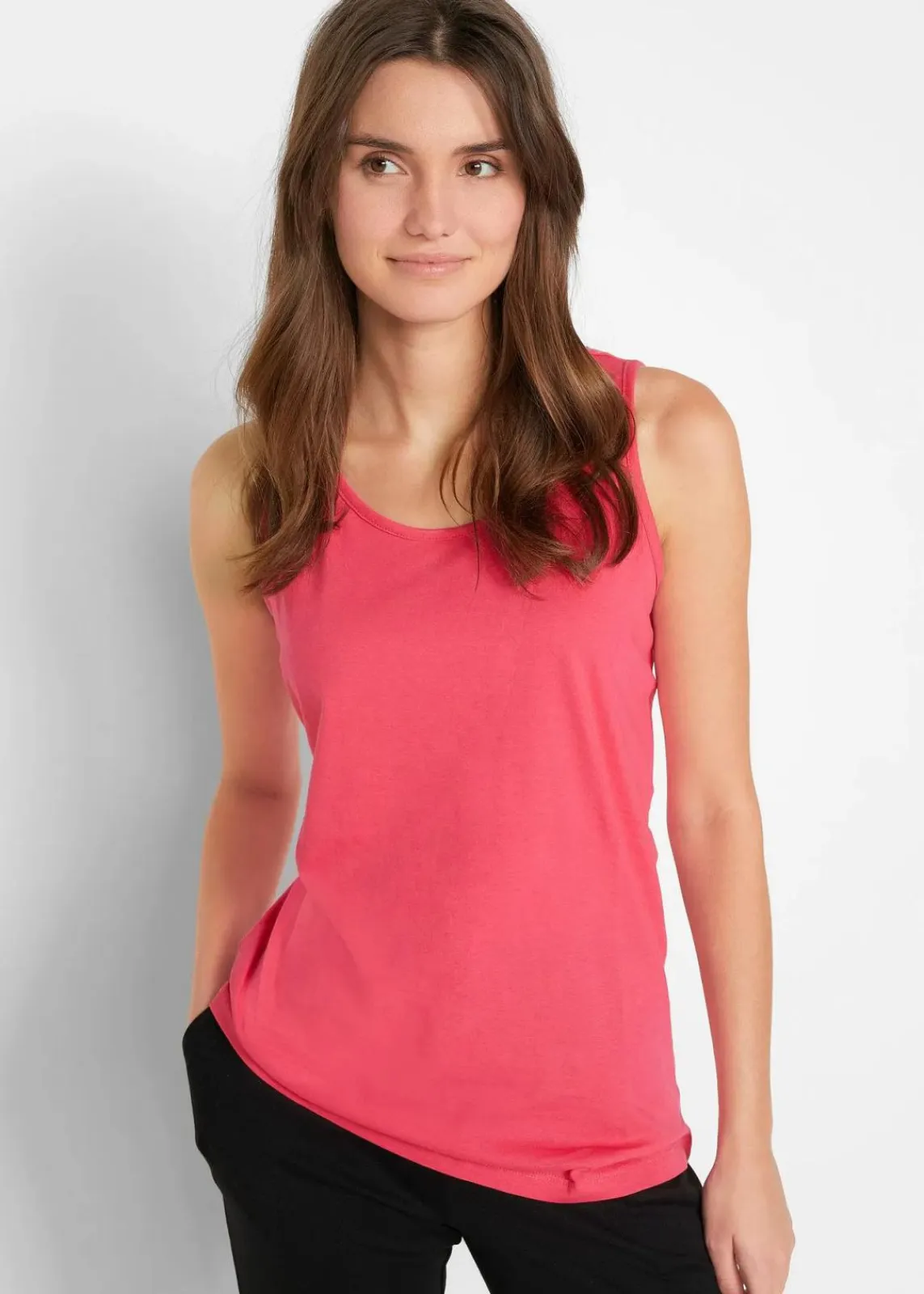 bonprix Shirts & Tops|Basics^Long-Top aus reiner Baumwolle (5er Pack) hibiskuspink + hellgrau meliert + weiß + schwarz + dunkelblau