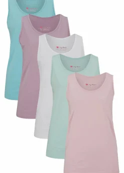 bonprix Shirts & Tops|Basics^Long-Top aus reiner Baumwolle (5er Pack) kristallrosa + pastellmint + mattaqua + rauchflieder + weiß
