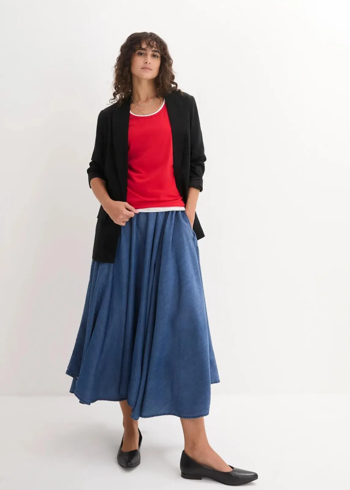 bonprix Shirts & Tops|Basics^Long-Top aus reiner Baumwolle (5er Pack) erdbeere + weiß + hellgrau meliert + dunkelblau + schwarz