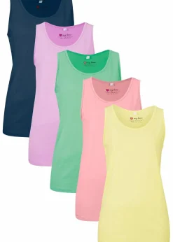 bonprix Shirts & Tops|Basics^Long-Top aus reiner Baumwolle (5er Pack) softrosa + softflieder + mint + softlimette + dunkelblau