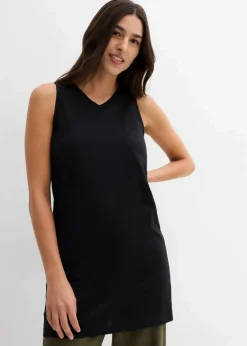 bonprix Unterhemden|Basics^Longtop aus reiner Bio Baumwolle, (2er Pack) schwarz/melba