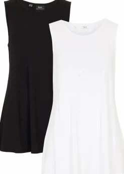 bonprix Nachhaltigere Materialien|Basics^Long-Top aus softer Viskose, 2er- Pack weiß/schwarz