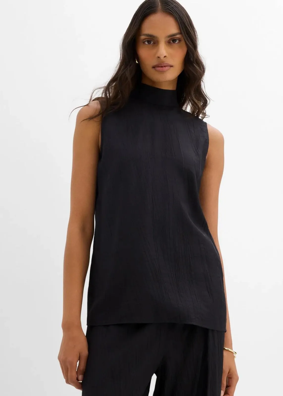 bonprix Zweiteiler & Sets|Shirts & Tops^Long-Top aus strukturiertem Viskose-Mix schwarz