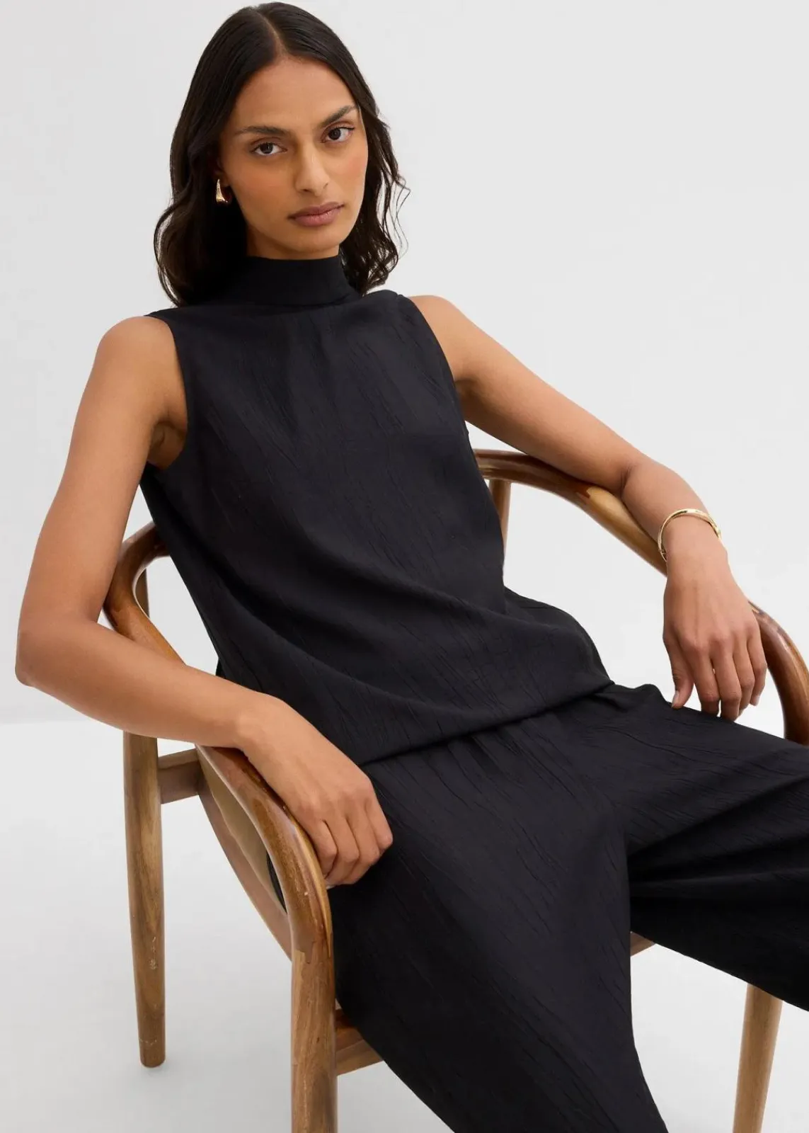 bonprix Zweiteiler & Sets|Shirts & Tops^Long-Top aus strukturiertem Viskose-Mix schwarz