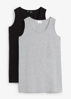 bonprix Wäsche·Unterhemden|Bekleidung·Röcke^Long-Top, 2er-Pack schwarz+hellgrau meliert