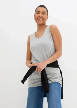 bonprix Wäsche·Unterhemden|Bekleidung·Röcke^Long-Top, 2er-Pack schwarz+hellgrau meliert