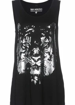 bonprix Shirts & Tops|Nachhaltigere Materialien^Longtop mit print-logo schwarz/silber bedruckt