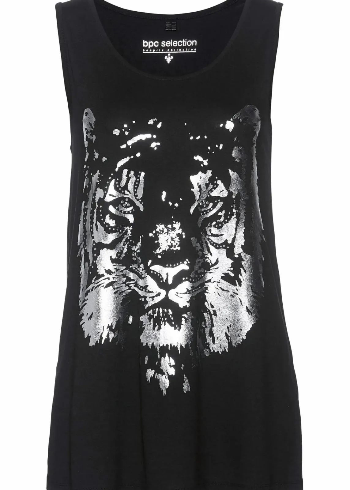 bonprix Shirts & Tops|Nachhaltigere Materialien^Longtop mit print-logo schwarz/silber bedruckt