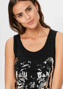 bonprix Shirts & Tops|Nachhaltigere Materialien^Longtop mit print-logo schwarz/silber bedruckt