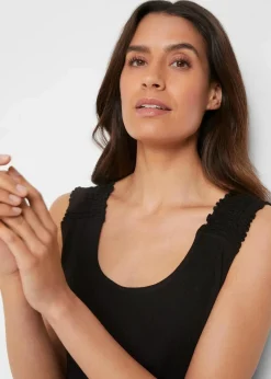 bonprix Nachhaltigere Materialien|Shirts & Tops^Long-Top mit Volants und breiten Trägern schwarz