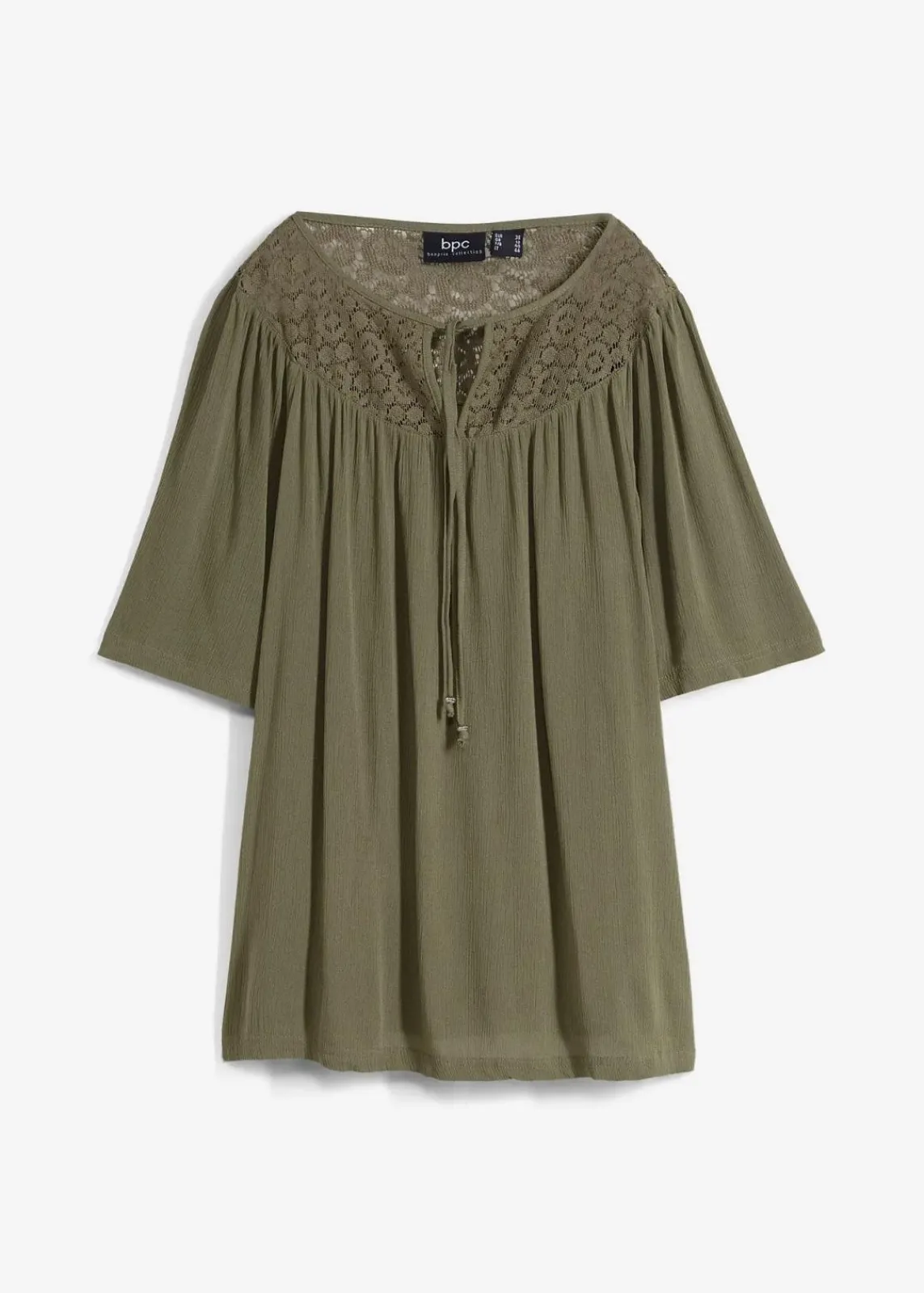 bonprix Nachhaltigere Materialien|Blusen & Tuniken^Long-Tunika aus Crinkle, halbarm oliv