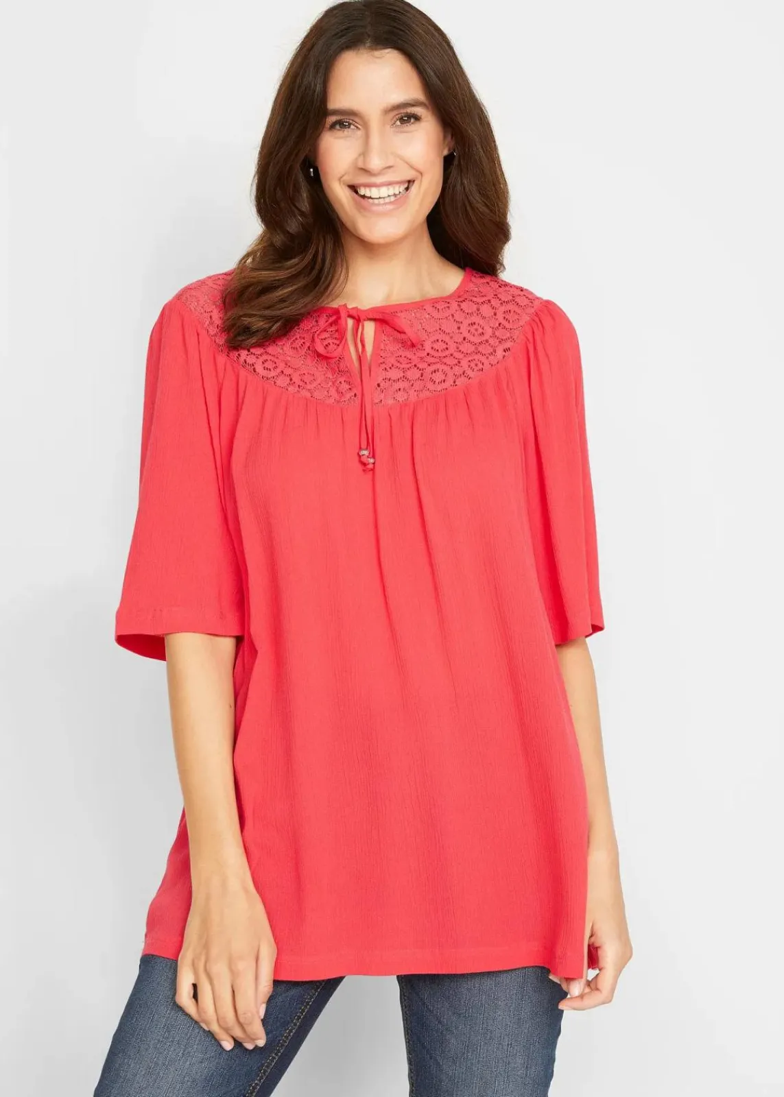 bonprix Bekleidung·Jacken & Mäntel|Blusen & Tuniken^Long-Tunika aus Crinkle, halbarm hummer