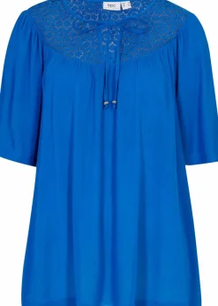 bonprix Nachhaltigere Materialien|Blusen & Tuniken^Long-Tunika aus Crinkle, halbarm azurblau