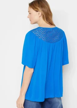 bonprix Nachhaltigere Materialien|Blusen & Tuniken^Long-Tunika aus Crinkle, halbarm azurblau