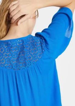 bonprix Nachhaltigere Materialien|Blusen & Tuniken^Long-Tunika aus Crinkle, halbarm azurblau