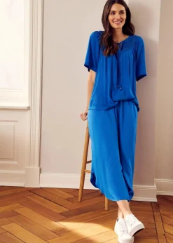 bonprix Nachhaltigere Materialien|Blusen & Tuniken^Long-Tunika aus Crinkle, halbarm azurblau