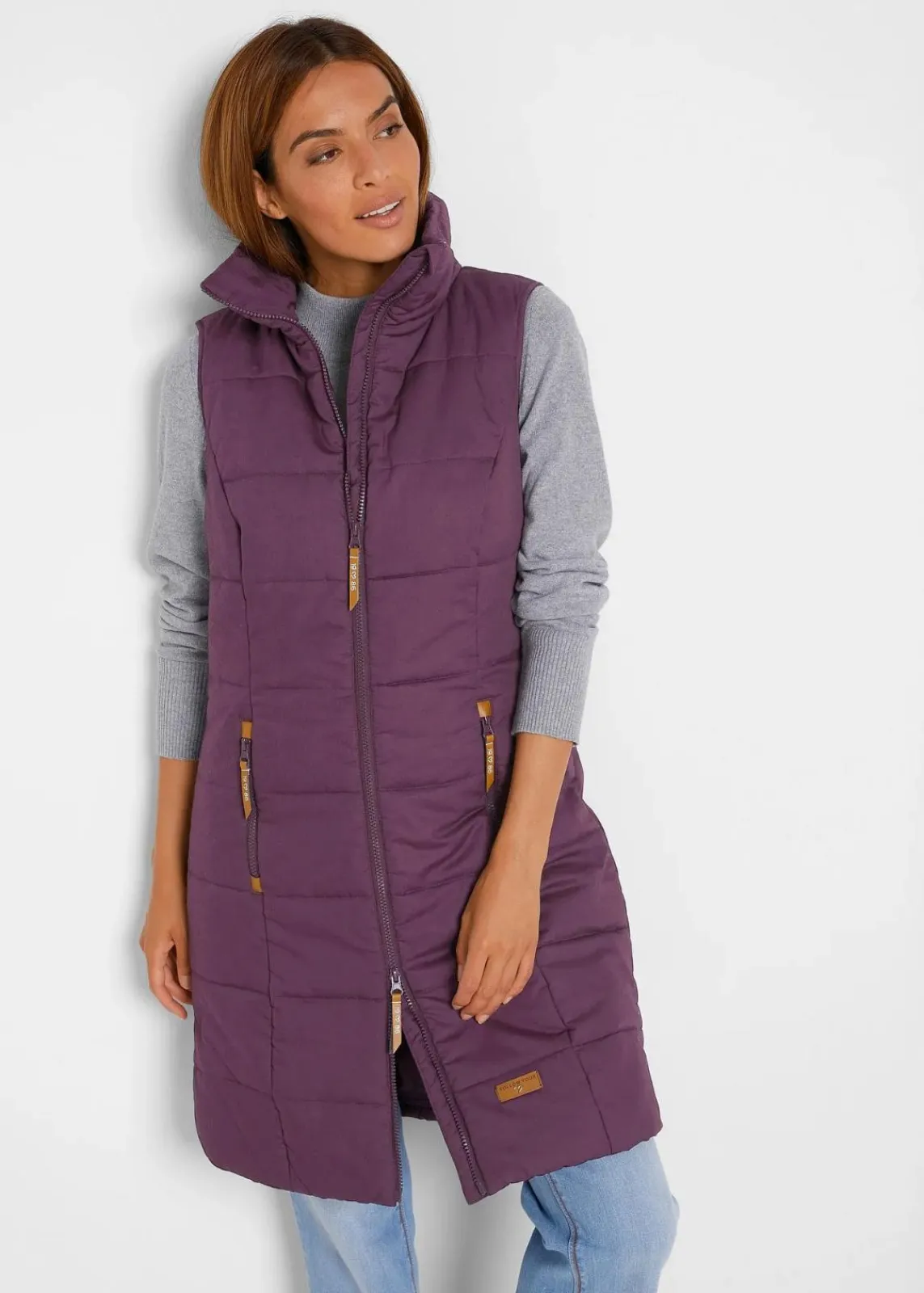 bonprix Jacken & Mäntel|Bekleidung·Hosen^Longweste mit Stehkragen holunderbeere