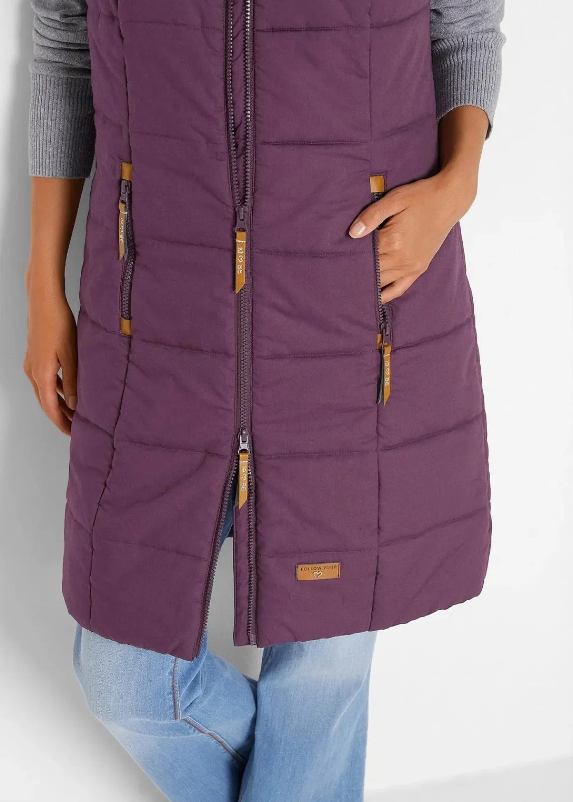 bonprix Jacken & Mäntel|Bekleidung·Hosen^Longweste mit Stehkragen holunderbeere