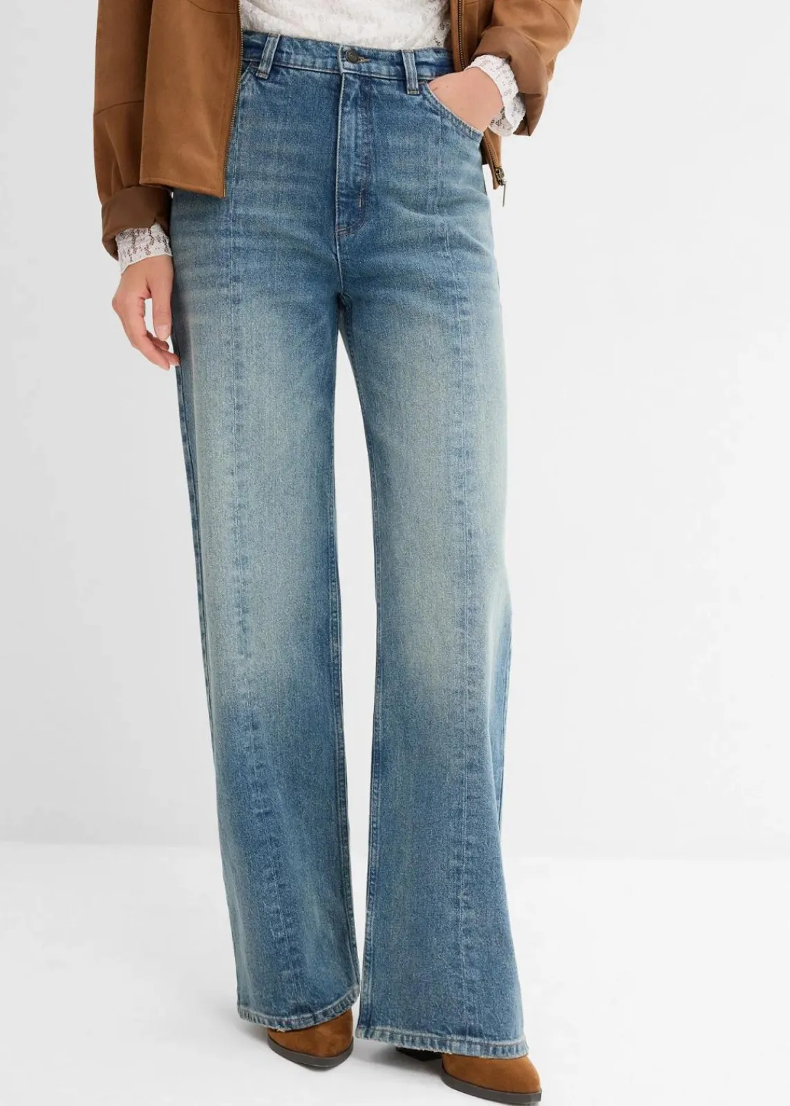 bonprix Jeans|Bekleidung·Shirts & Tops^Loose Straight-Jeans High Waist, Low Stretch hellblau denim used
