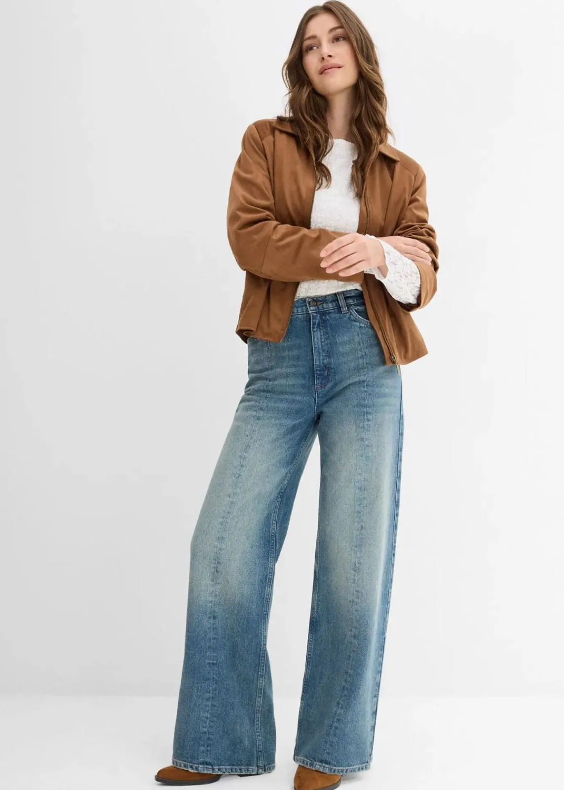 bonprix Jeans|Bekleidung·Shirts & Tops^Loose Straight-Jeans High Waist, Low Stretch hellblau denim used