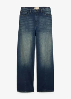 bonprix Bekleidung·Shirts & Tops|Jeans^Loose Straight-Jeans High Waist, Low Stretch dunkelblau denim used
