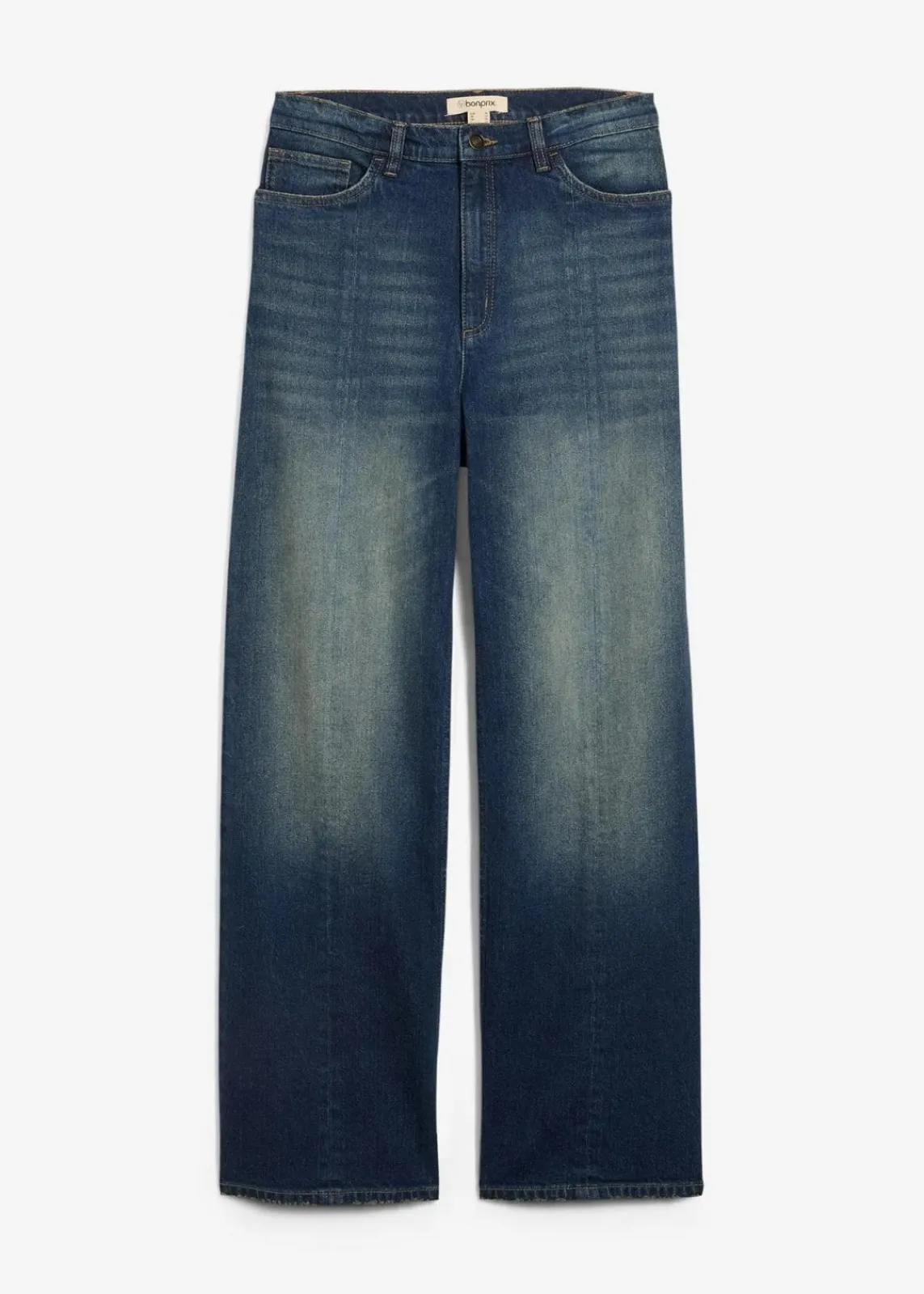 bonprix Bekleidung·Shirts & Tops|Jeans^Loose Straight-Jeans High Waist, Low Stretch dunkelblau denim used
