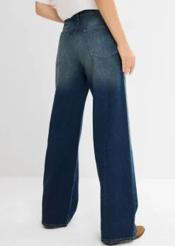 bonprix Bekleidung·Shirts & Tops|Jeans^Loose Straight-Jeans High Waist, Low Stretch dunkelblau denim used