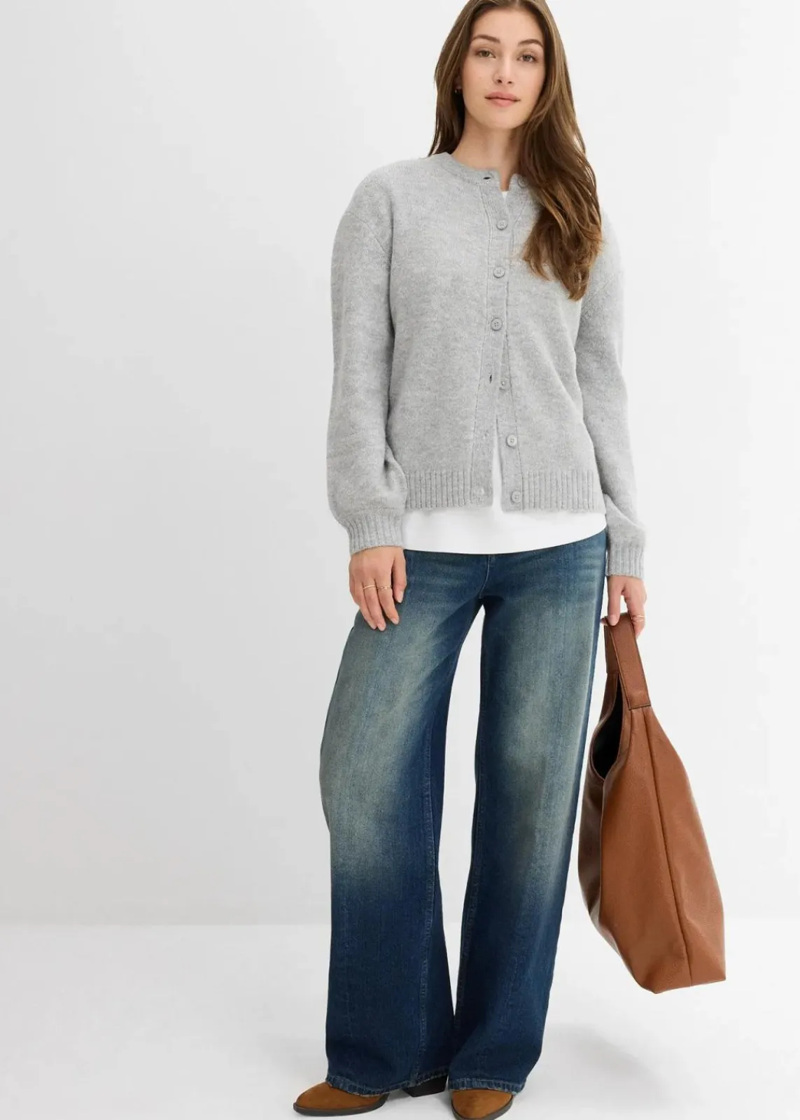 bonprix Bekleidung·Shirts & Tops|Jeans^Loose Straight-Jeans High Waist, Low Stretch dunkelblau denim used