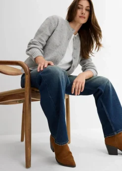 bonprix Bekleidung·Shirts & Tops|Jeans^Loose Straight-Jeans High Waist, Low Stretch dunkelblau denim used