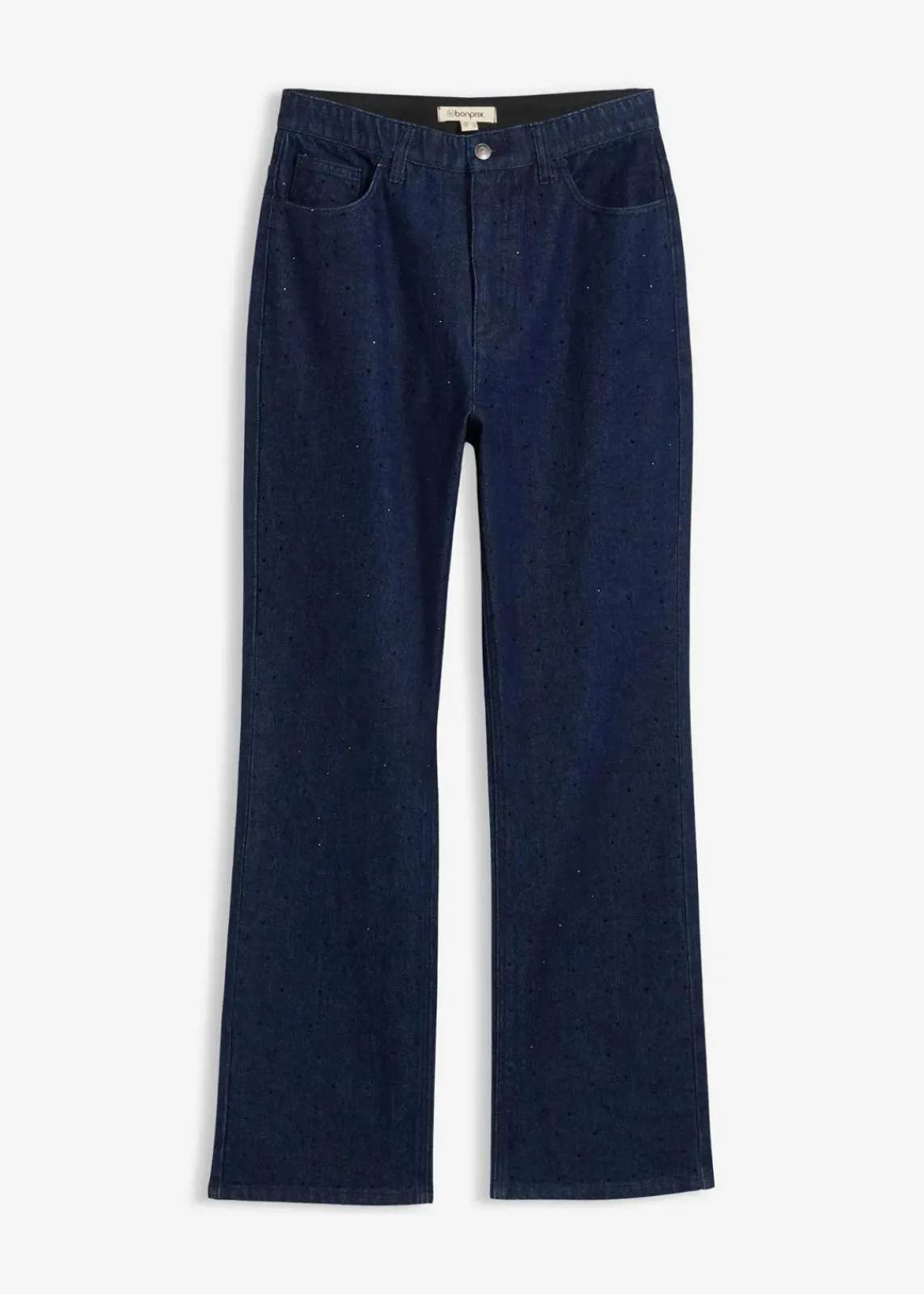 bonprix Jeans^Loose Straight-Jeans High Waist, Bequembund mit Strass tiefblau denim ungewaschen