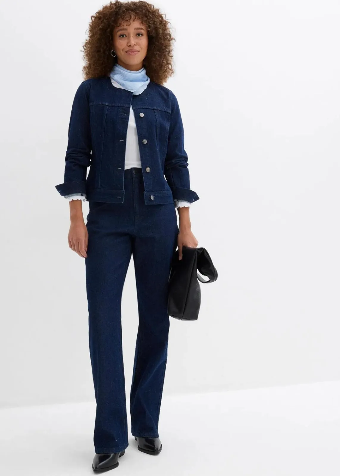 bonprix Jeans^Loose Straight-Jeans High Waist, Bequembund mit Strass tiefblau denim ungewaschen