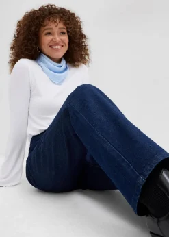 bonprix Jeans^Loose Straight-Jeans High Waist, Bequembund mit Strass tiefblau denim ungewaschen