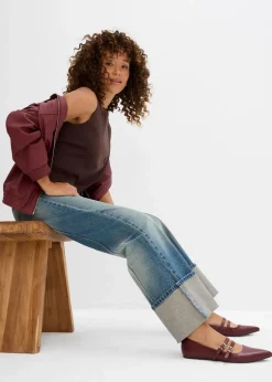 bonprix Kurzgrößen|Bekleidung·Shirts & Tops^Loose Straight-Jeans High Waist hellblau denim used