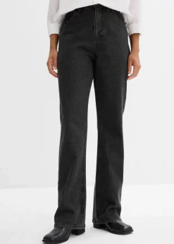 bonprix Jeans^Loose Straight-Jeans High Waist, Bequembund mit Strass dunkelgrau denim