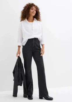 bonprix Jeans^Loose Straight-Jeans High Waist, Bequembund mit Strass dunkelgrau denim