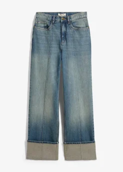 bonprix Kurzgrößen|Jeans^Loose Straight-Jeans High Waist hellblau denim used