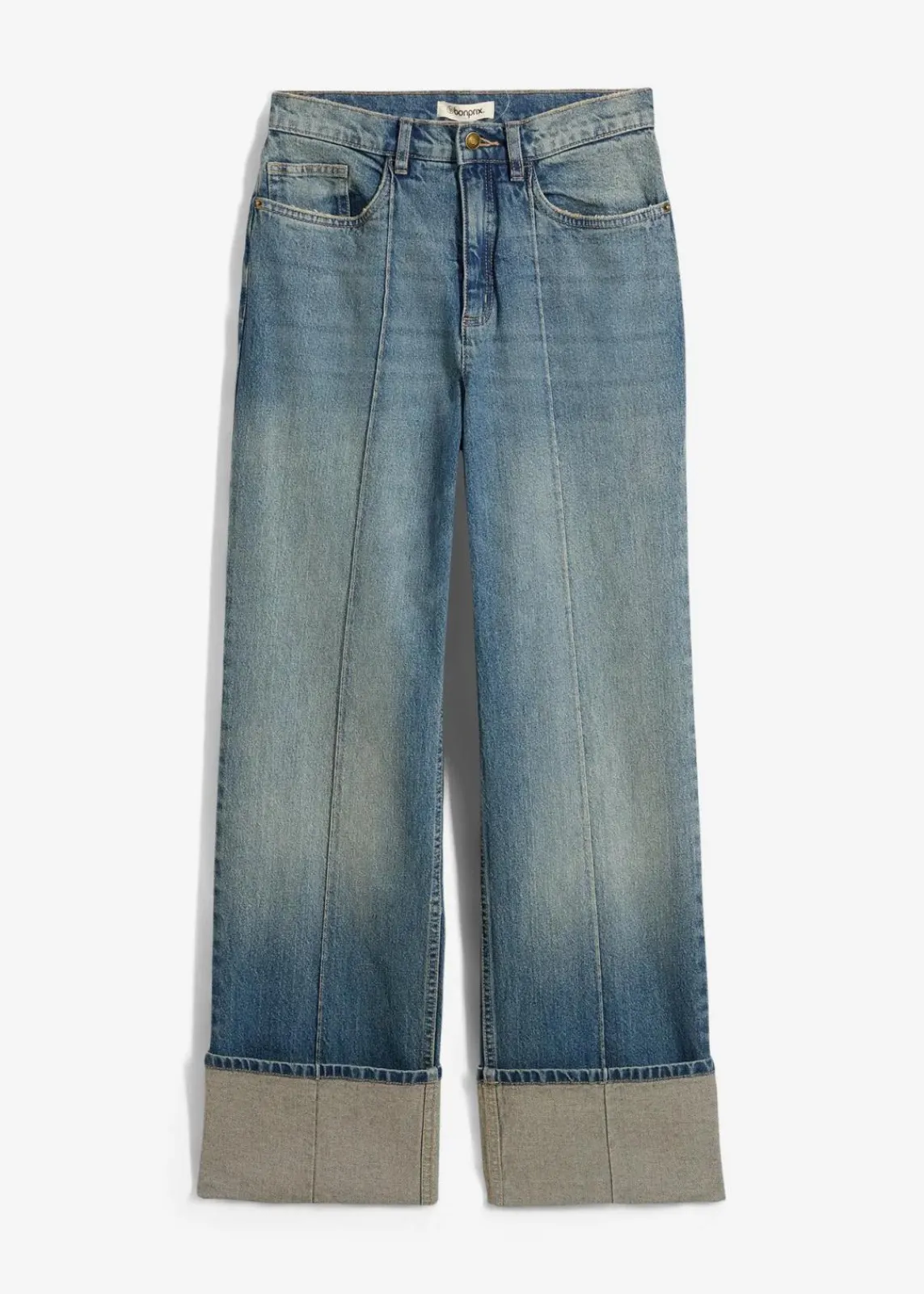 bonprix Kurzgrößen|Jeans^Loose Straight-Jeans High Waist hellblau denim used