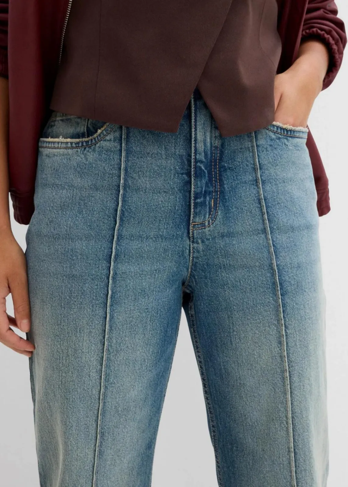 bonprix Kurzgrößen|Jeans^Loose Straight-Jeans High Waist hellblau denim used