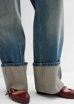 bonprix Kurzgrößen|Jeans^Loose Straight-Jeans High Waist hellblau denim used