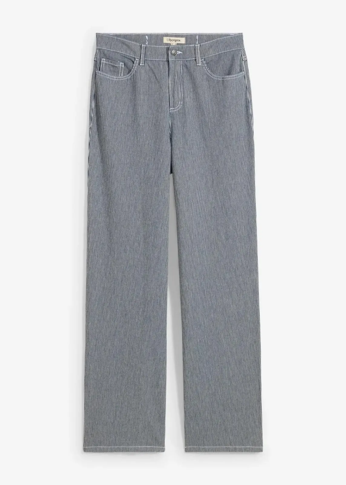 bonprix Bekleidung·Shirts & Tops|Jeans^Loose Straight-Jeans, High Waist, gestreift nachtblau denim/weiß gestreift