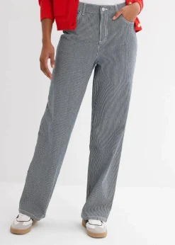 bonprix Bekleidung·Shirts & Tops|Jeans^Loose Straight-Jeans, High Waist, gestreift nachtblau denim/weiß gestreift