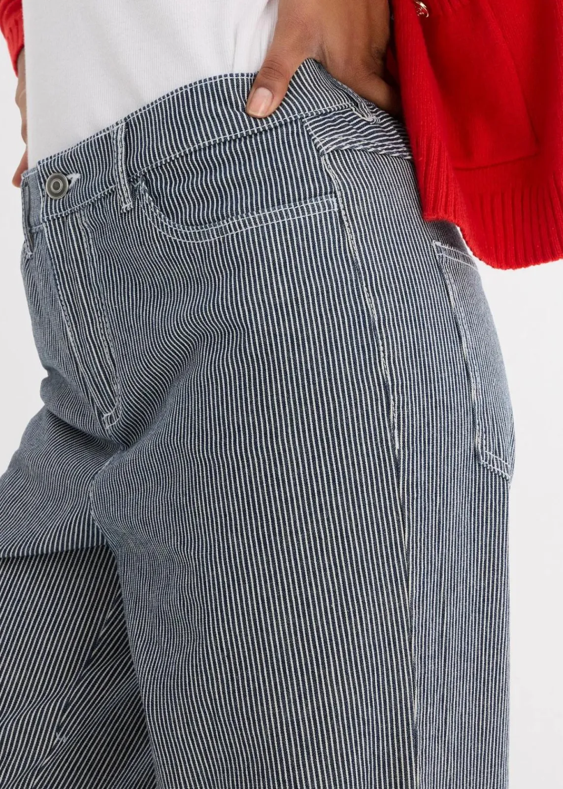 bonprix Bekleidung·Shirts & Tops|Jeans^Loose Straight-Jeans, High Waist, gestreift nachtblau denim/weiß gestreift