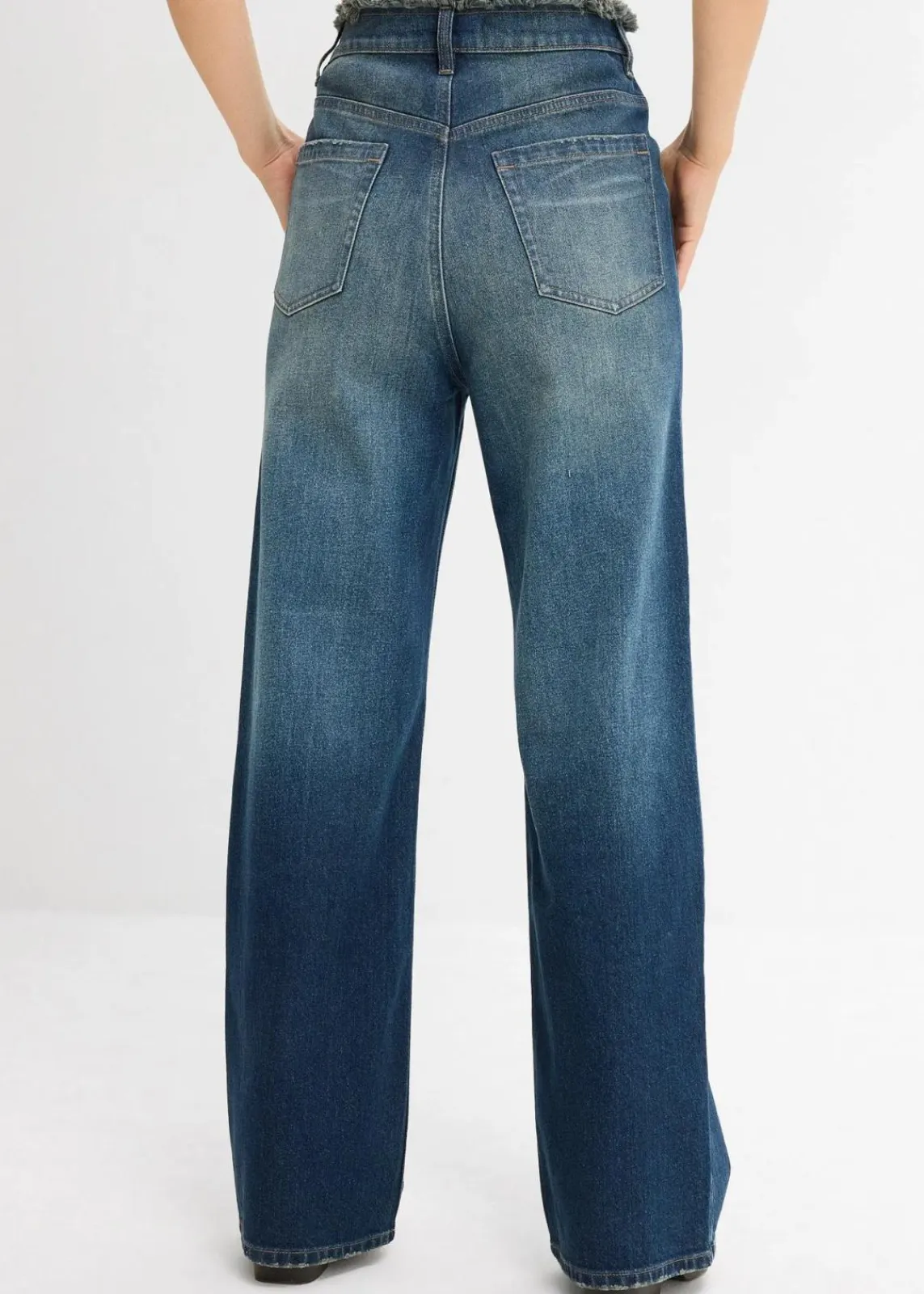 bonprix Bekleidung·Shirts & Tops|Jeans^Loose Straight-Jeans High Waist dunkelblau denim used