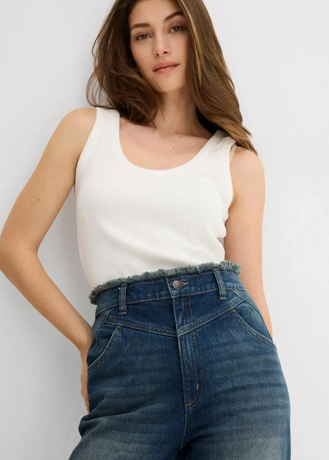 bonprix Bekleidung·Shirts & Tops|Jeans^Loose Straight-Jeans High Waist dunkelblau denim used