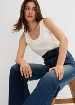 bonprix Bekleidung·Shirts & Tops|Jeans^Loose Straight-Jeans High Waist dunkelblau denim used